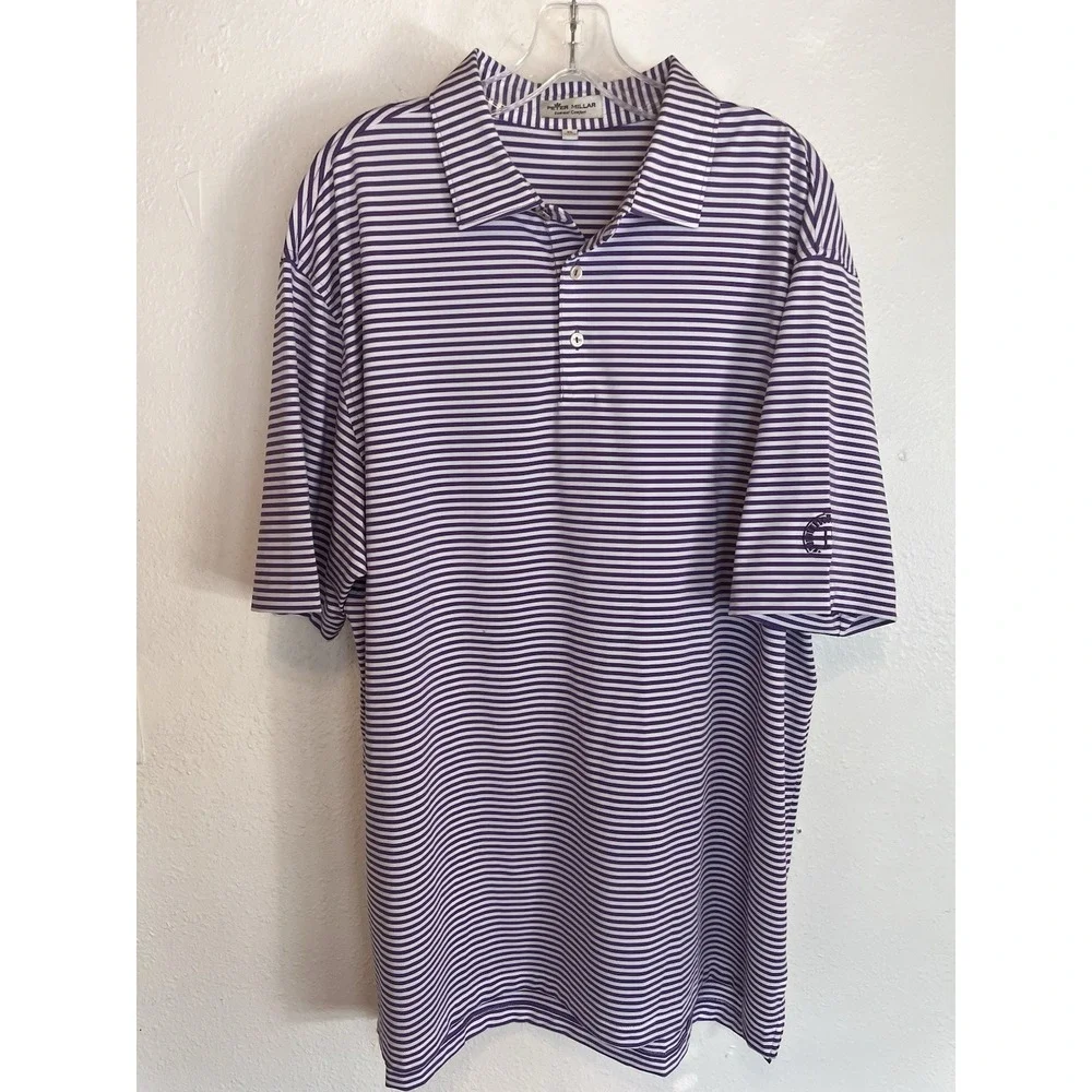 Peter Millar Shirt Mens Extra Large Purple Striped Summer Comfort Performance XL - Picture 6 of 6